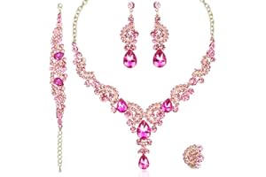 CSY Elegant Crystal Necklace Earrings Bracelet Ring Bridal Wedding Party Costume Jewelry Sets for Brides Women
