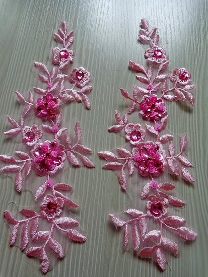 Pink W//Beads Flower Embroidered Iron On Applique Patch Crafts