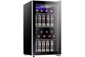 Antarctic Star 26 Bottle 130 Can Wine Cooler/Cabinet Beverage Refrigerator Mini Wine Cellar Beer Soda Clear Glass Door Bar Fridge Quiet Compressor Adjust Temp Freestanding Indoor Use 3.2cu.ft Black