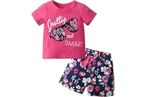 Infant Baby Girls Clothes Toddler Summer Short Sleeve Glasses Print Top T-shirt Shorts Outfits Set