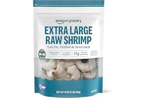 Amazon Fresh Brand, Raw Extra Large Peeled & Deveined Tail On Shrimp (26 to 30 Count/Pound), 1 Lb (Frozen), Responsibly Sourced, Phosphate Free