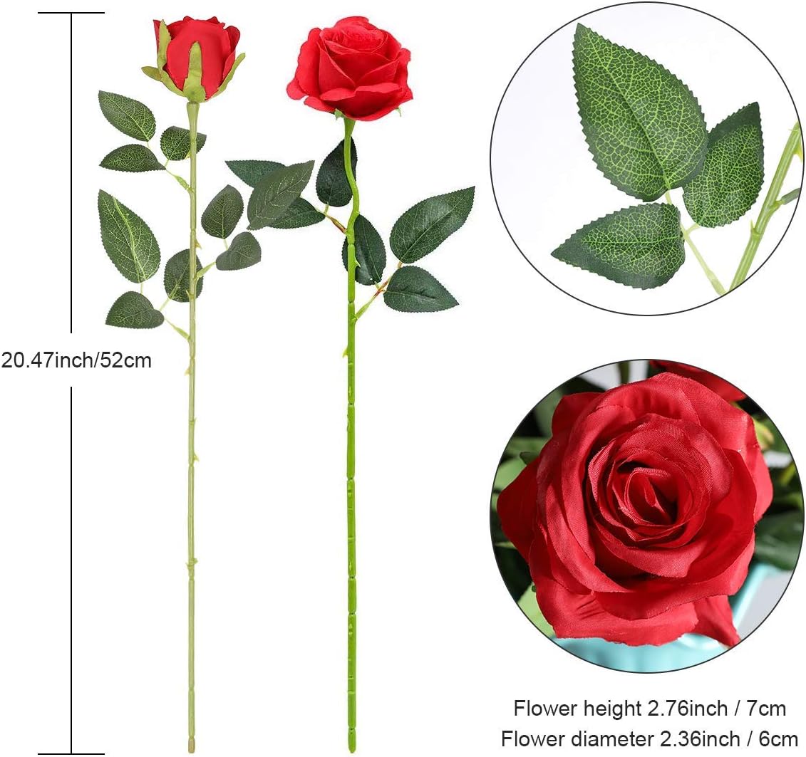 Hawesome 12PCS Artificial Roses Fake Flowers Single Long Stem Blooms with Rose Buds Wedding Decoration Bridal Bouquet Decorative Flower Arrangement Home Decoration Party Centerpieces in Red - Image 4