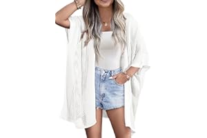 SHEWIN Cardigan Sweaters for Women 3/4 Sleeve Open Front Cover Up Crochet Lightweight Summer Cardigans Sweater
