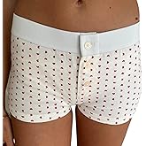 Seyumixi Women Cute Print Boyshorts Underwear Button Elastic Low Rise Pajama Shorts Sexy Booty Micro Bottoms