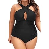 Daci Womens Front Cross Plus Size One Piece Swimsuits Tummy Control Keyhole Bathing Suits Swimwear