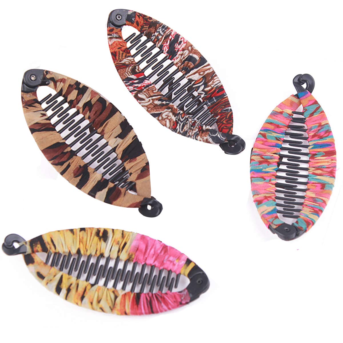 4 PCS Plastic Fish Shape Hair Grips Clamp Bohemia Style Wrapped Cloth Banana Hair Clip Hair Jaw Clips Hair Accessories