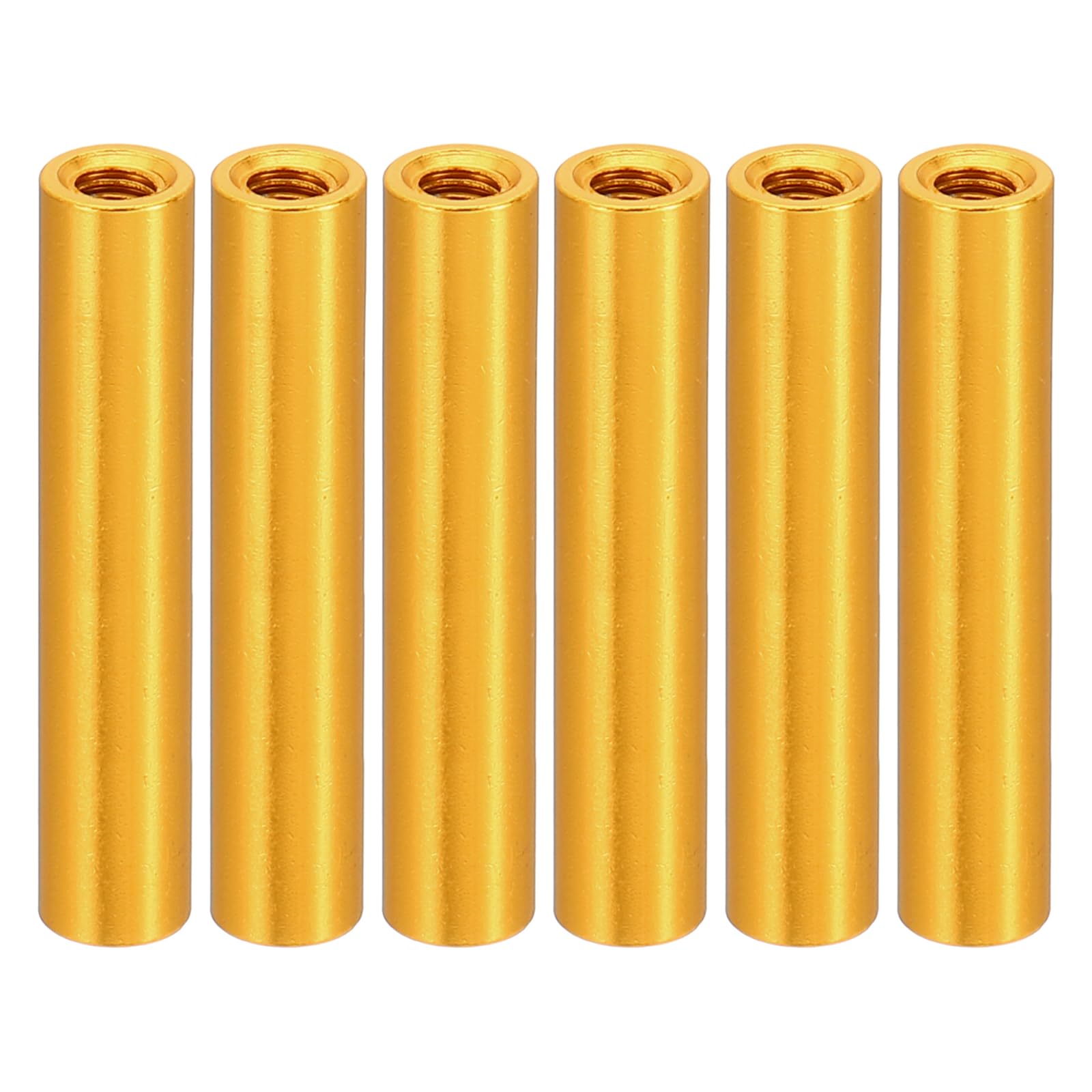 PATIKIL 6pcs M3 Metal Threaded Standoff Spacer Nuts, Round Aluminum Spacers Female Coupling Screws, 1/8" ID x 3/16" OD, Gold 3x5x28mm