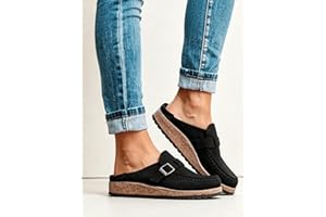 Women's Suede Buckle Mules - Slip-On Clog Shoes for Casual Daily Wear
