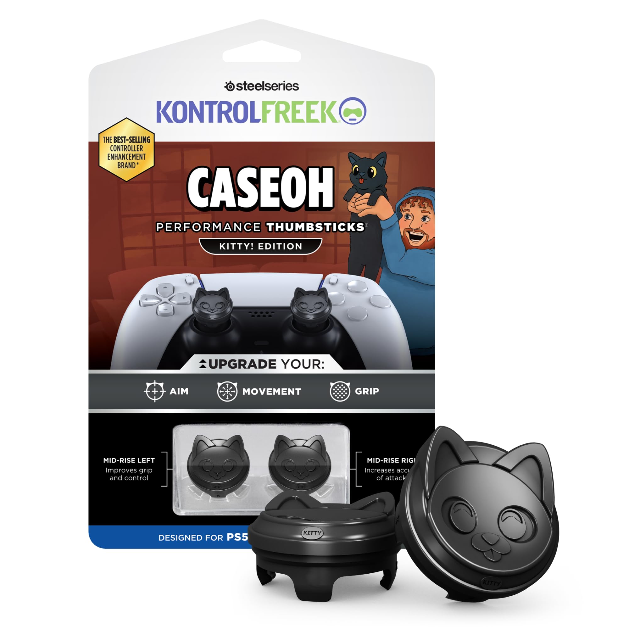 KontrolFreek CaseOh Performance Thumbsticks® – Kitty! Edition | PlayStation 4 (PS4), PlayStation 5 (PS5), | Black