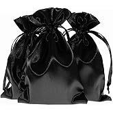 Knitial 6" x 9" Black Satin Gift Bags, Jewelry Bags, Wedding Favor Drawstring Bags Baby Shower Christmas 50 per Pack