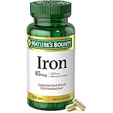 Nature&rsquo;s Bounty Iron 65mg, 325mg Ferrous Sulfate, 100 Tablets | Cellular Energy Support, Promotes Normal Red Blood Cell Production, 1 Serving Per Day, Gluten Free, 100 Vegetarian Tablets