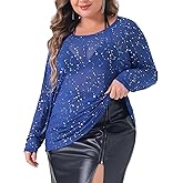Agnes Orinda Plus Size Women's See Through Mesh Tops Long Sleeve Crew Neck Sexy t Shirts Party Club Outfits Blouses