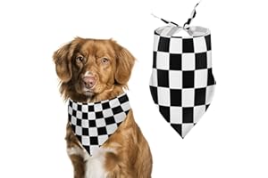 AMRANDOM Dog Bandanas, Race Waving Checkered Black and White Pattern Birthday Bandana Scarves Cute Kerchief, Triangle Bibs Scarf Neckerchief Great Gift for Medium to Large Sized Dogs - Washable