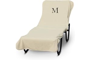 BC BARE COTTON Luxury Hotel & Spa Monogrammed Pool Chaise Lounge Cover, Block Letter Embroidered - Extra Absorbent 100% Turkish Cotton- Soft Terry - Hotel-Style, Standard Size 90" X 29" - Beige - Black Letter M