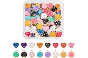 SUPERFINDINGS 96Pcs 2 Styles Smile Face Charms Pendants Alloy Enamel Charms Happy Face Pendant 8 Colors Flat Roun Heart with Smiling Face Charms for Jewelry Making,Hole: 1.5~1.6mm