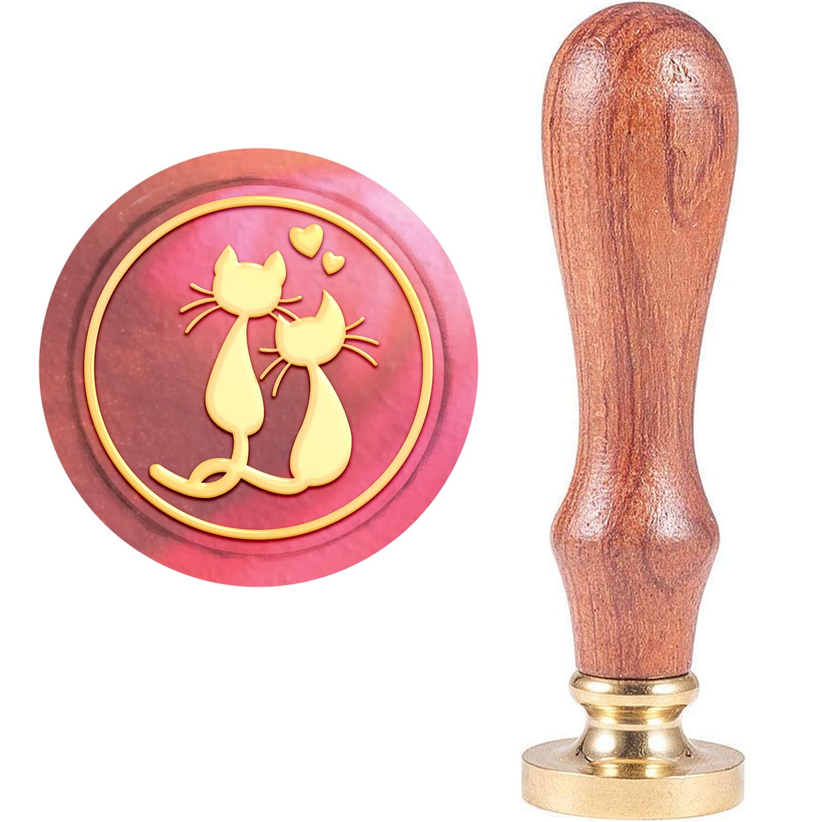 CRASPIRE Love Cats Wax Seal Stamp Valentine's Day Animal Retro Removable Brass Wood Handle for Envelopes Invitation Wedding Embellishment Bottle Decoration