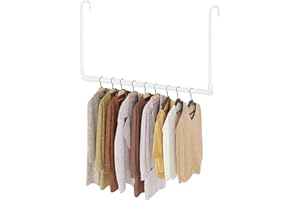 TIEMLET Hanging Closet Rod, Adjustable Height & Width Closet Rods for Hanging Clothes - Premium Stainless Steel, Space-Maximizing Design, Suitable for Hanging and Drying Clothes, White
