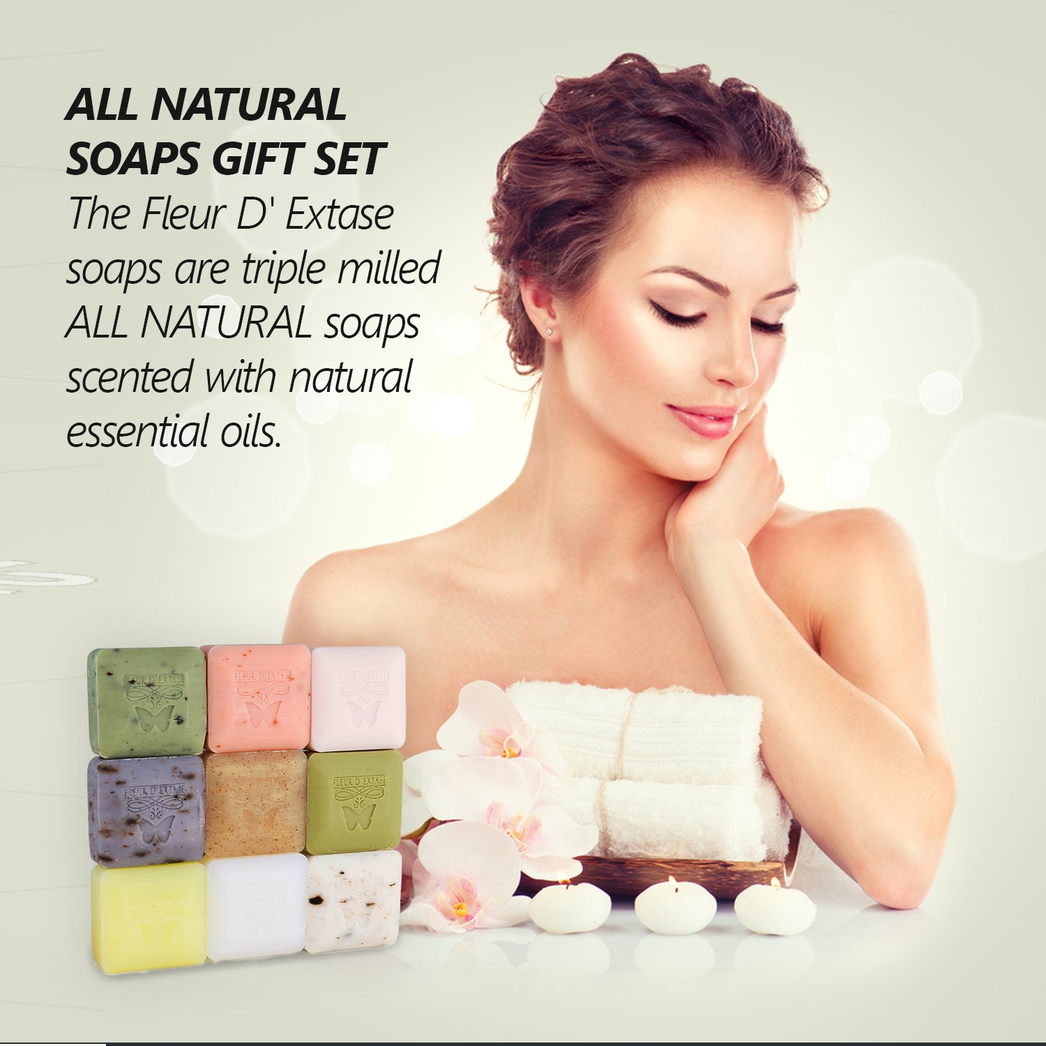 Fleur D' Extase (Ecstacy) Soap 25 Gram Bars Of Guest Soaps - All Natural (Gift Set of 9 Soaps): Beauty