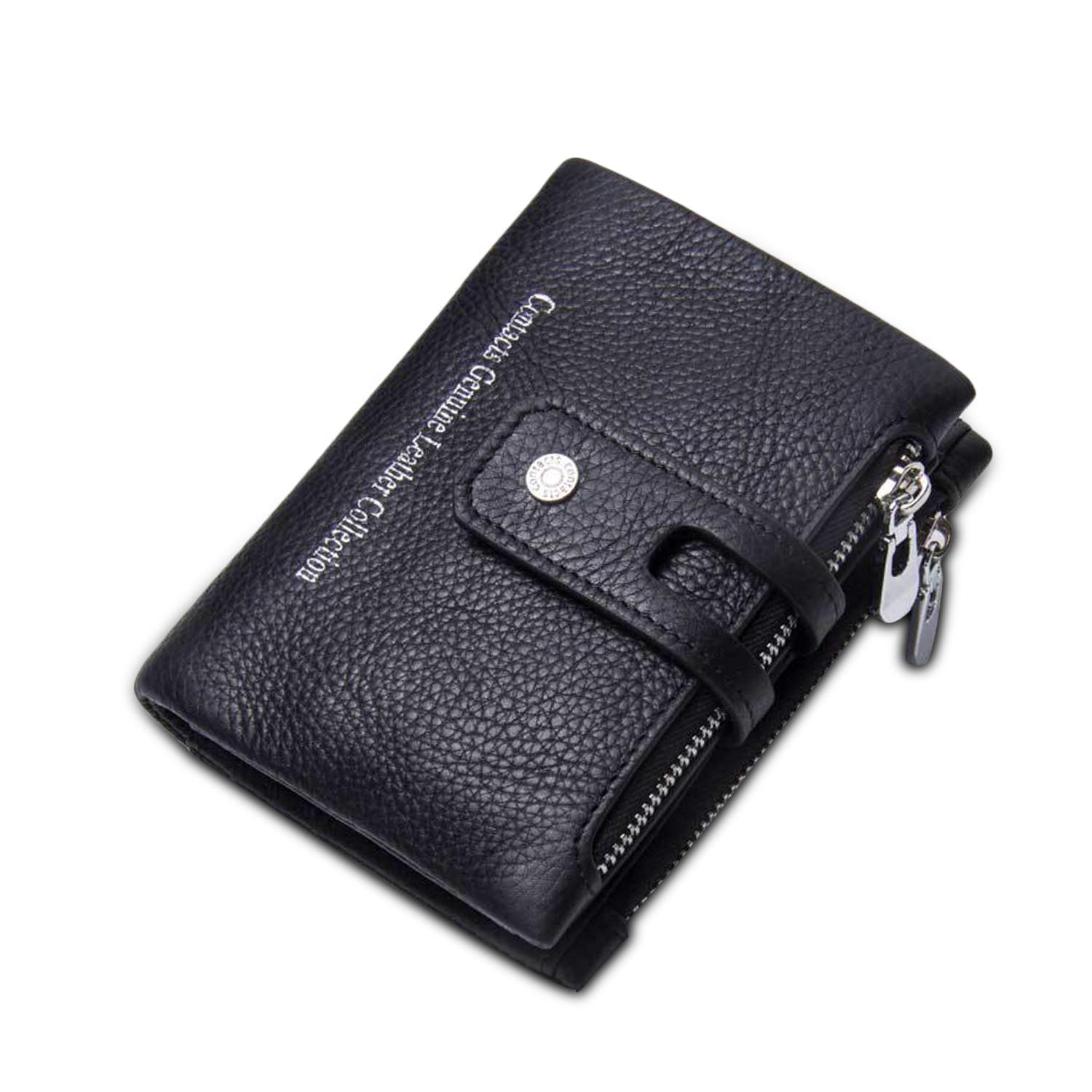 FANDARE Short Wallet for Men/Women Genuine Leather Purse Waterproof Bifold Wallet Credit Card Holder Coin Pocket Purse Black
