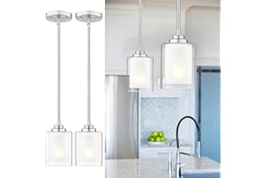 TENGXIN Modern Pendant Light,Brushed Nickel Modern Pendant Light for Kitchen Island,Hanging Ceiling Light Fixture,Farmhouse Pendant Lighting for Dining Room Bedroom Bar Office 2Pack,TXPLBN02-2PK