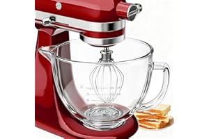 GUANQIAO Double-layer Thickened Glass Mixer Bowl For Kitchenaid Tilt-Head Stand Mixers 4.5-5 Quart, 5Qt Mixing Bowl Replacement For Kitchenaid with Measurement Markings & Handle