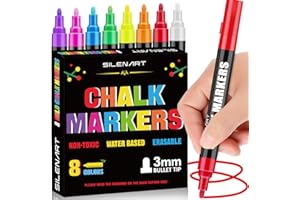 SILENART Liquid Chalk Markers - 8 Vibrant Colors - Chalkboard Markers for Blackboard Glass Window Car Dry Erase Board Acrylic Calendar Board Whiteboard- Wet Erase