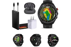 Garmin Approach S70 47MM Black- Golf GPS Fitness Tracker Smartwatch for Men, Lightweight Touchscreen AMOLED Display and Preloaded Courses Bundle with Air Pro TWS Truly Wireless Earbuds - (Color May
