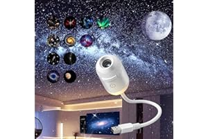 2-in-1 Mini Galaxy Star Projector, USB Portable Starry Sky Projector Night Light with Flexible Gooseneck, 360° Rotating LED S