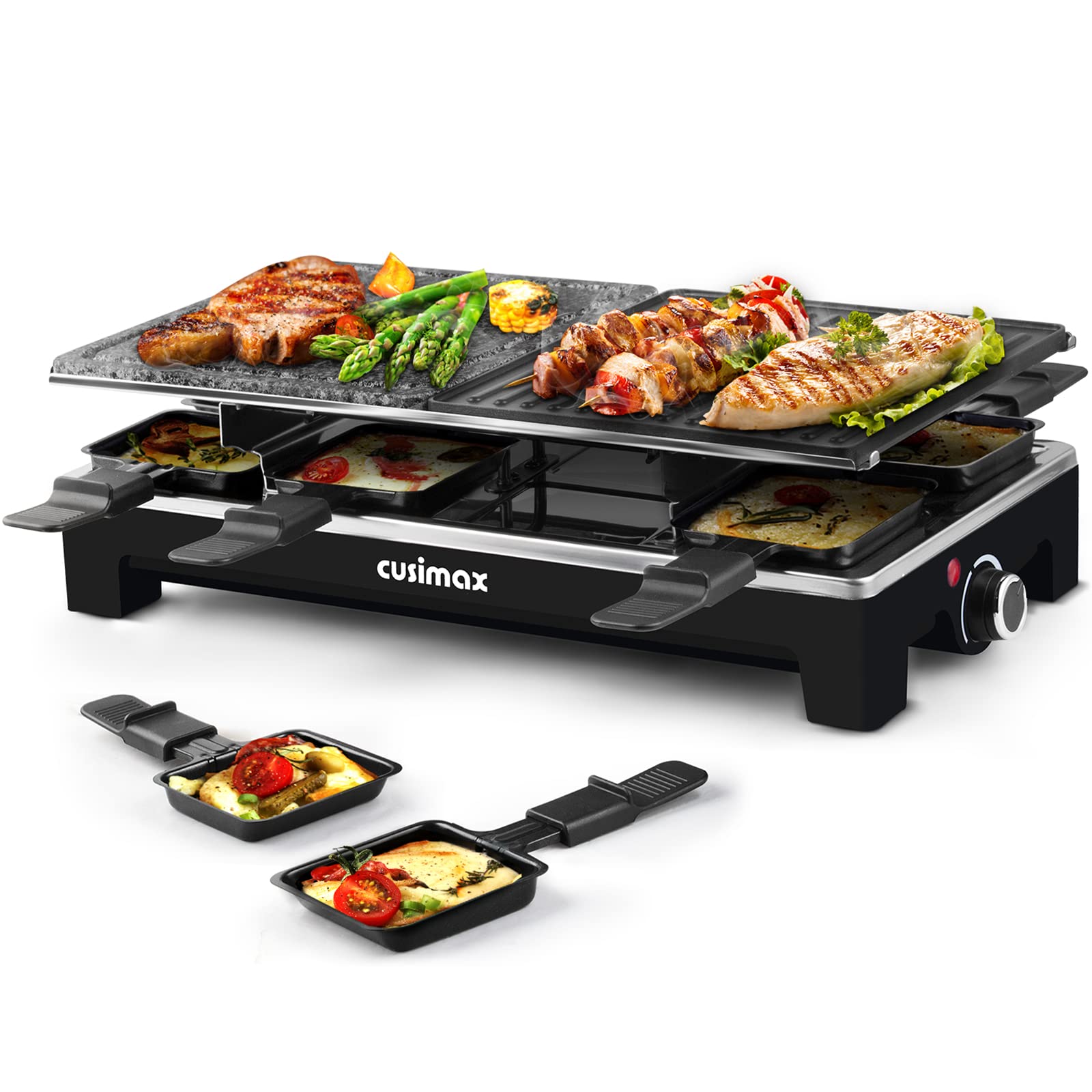 Photo 1 of (parts) (not functional)  Raclette Table Grill, CUSIMAX Indoor Grill Electric Grill, Portable Korean BBQ Grill with 2 in 1 Reversible Non-stick Plate & Natural Grill Stone, 8 Raclette Pans 8 Wooden Spatulas for Family Fun