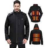 AURASEASON Heated Jacket for Men with 9 Heat Zones, Detachable Hood Mens Heated Jacket, Soft Shell Heating Coat for Winter