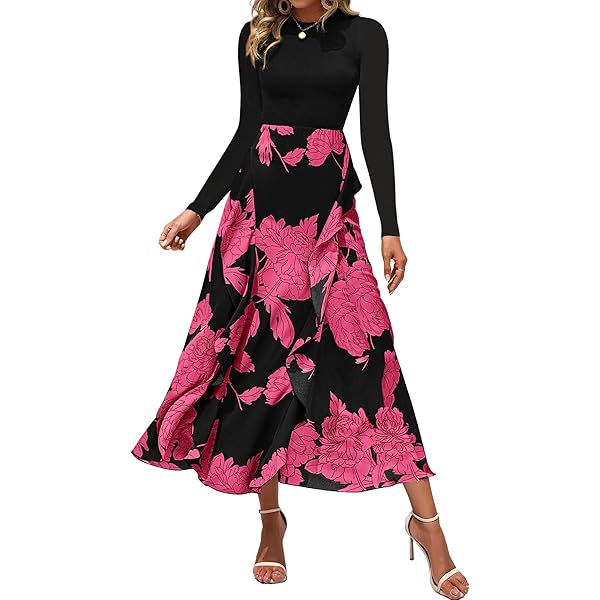 African Print Maxi Dresses for Women Fall Long Sleeve Vintage Plus Size  Bohemian V Neck Maxi Long Dress Black Red at Amazon Women's Clothing store