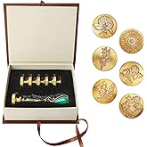 ACETOP Vintage Wax Seal Stamp Set 6 Pcs Plant Pattern Brass Seals Removable with Zinc Alloy Handle Retro Classical Initia Sea