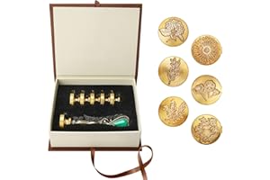 ACETOP Vintage Wax Seal Stamp Set 6 Pcs Plant Pattern Brass Seals Removable with Zinc Alloy Handle Retro Classical Initia Sea