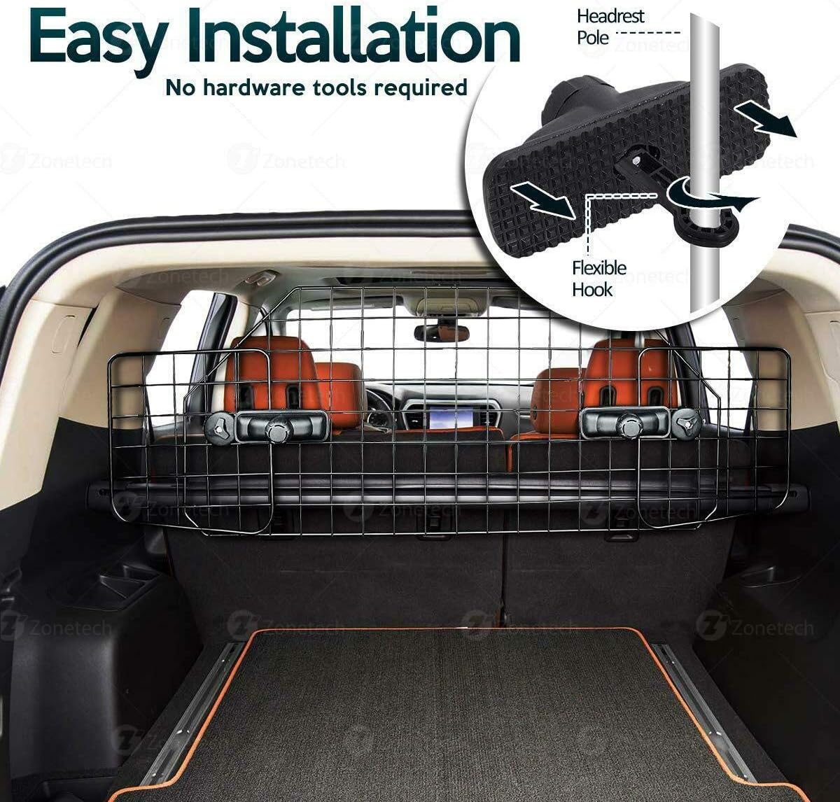 Car Dog Universal Pet Barrier - Zone Tech Premium Quality Black Heavy Duty Coated Wire Adjustable Mounted Headrest Barrier for Pet/Dog Safety Automotive : Pet Supplies