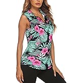 Koscacy Women's Sleeveless Golf Tennis Polo Shirts Zip Up Dry Fit Workout Tank Tops Athletic Shirt