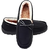 LA PLAGE Men's Moccasin Slippers Memory Foam Warm Plush House Slippers, Indoor Outdoor Comfortable Winter House Shoes