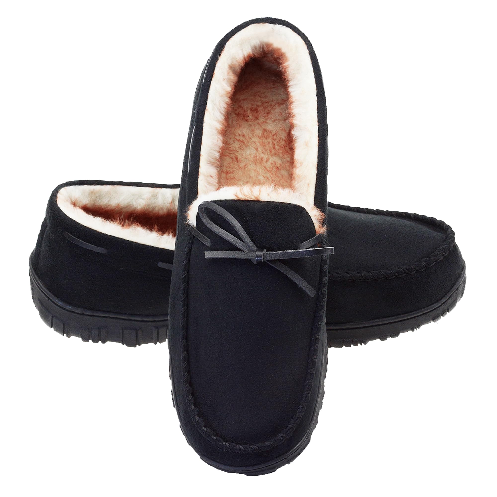 Photo 1 of LA PLAGE Men's Moccasin Slippers Memory Foam Warm Plush House Slippers, Indoor Outdoor Comfortable Winter House Shoes 9 US Black