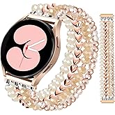 JR.DM Beaded Bracelet Compatible with Samsung Galaxy Watch 7/6/5/4/Active 2 40mm 44mm/Watch 6 Classic 43mm 47mm/Watch 5 Pro 45mm/Watch 4 Classic 42mm 46mm, Dressy Elastic Handmade 20mm Strap for Women