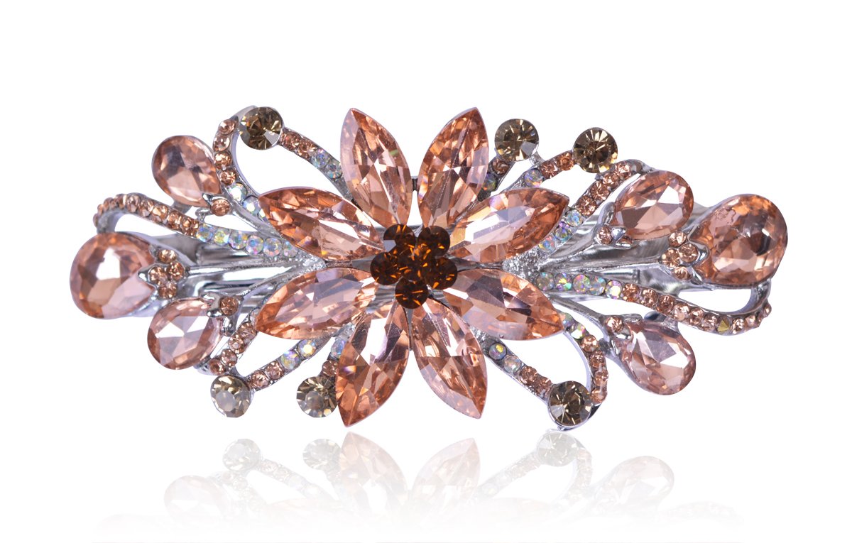 Sankuwen Flower Luxury Jewelry Design Hairpin Rhinestone Hair Barrette Clip,Also Perfect Mother's Day Gifts for Mom(Orange)