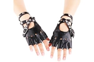 Lopsity Fingerless Faux Leather Driving Gloves Cosplay Costume Half Finger Glove with Belt Up Closure/Rivet for Men Women