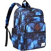 VASCHY Travel Backpack for Teen Boys, Bookbag Schoolbag Casual Daypack for High School/College/Women/Travel/Work Blue Galaxy