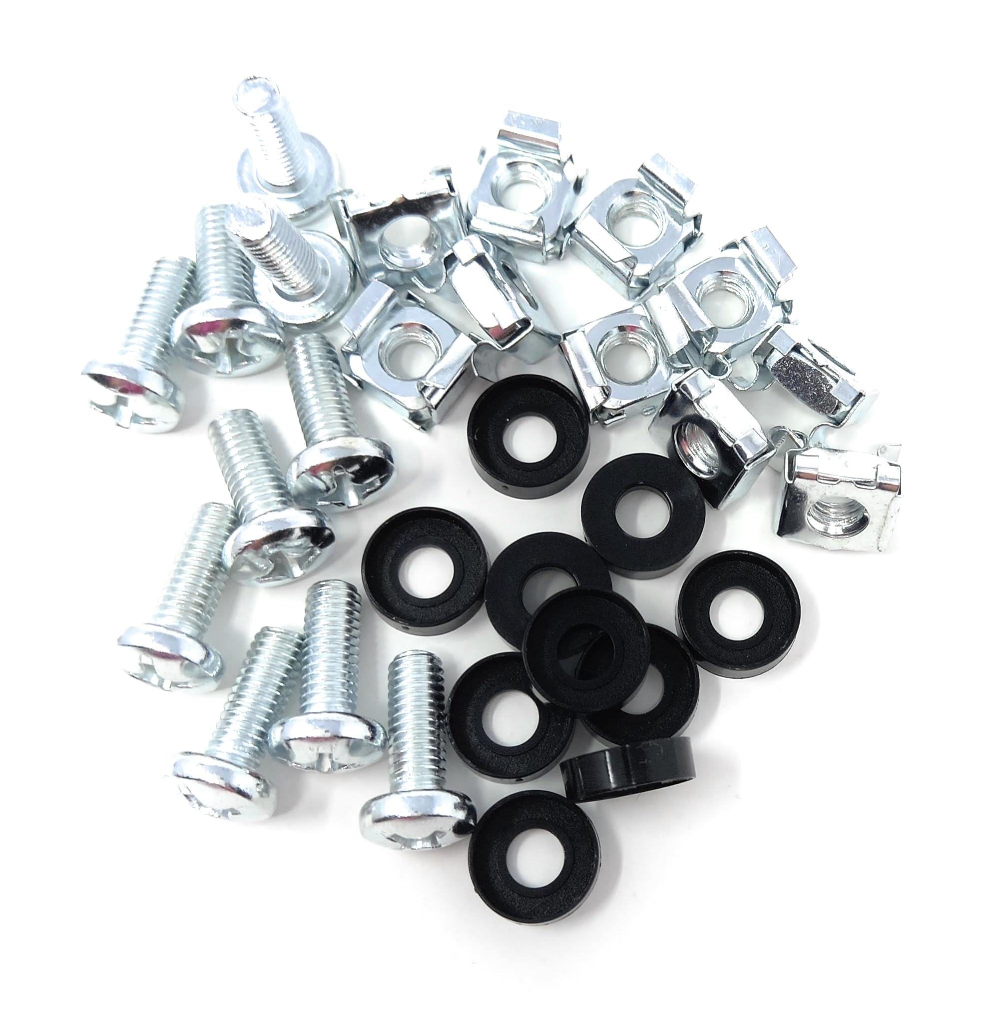 10pcs. M6 Rack Fixing Set, Captive Cage Nuts Bolts Screws & Washers for For Rack Mount Equipment, Data Cabinets, Music Instruments. AMP, Equalisers, CD Player etc. (Silver) — image 1