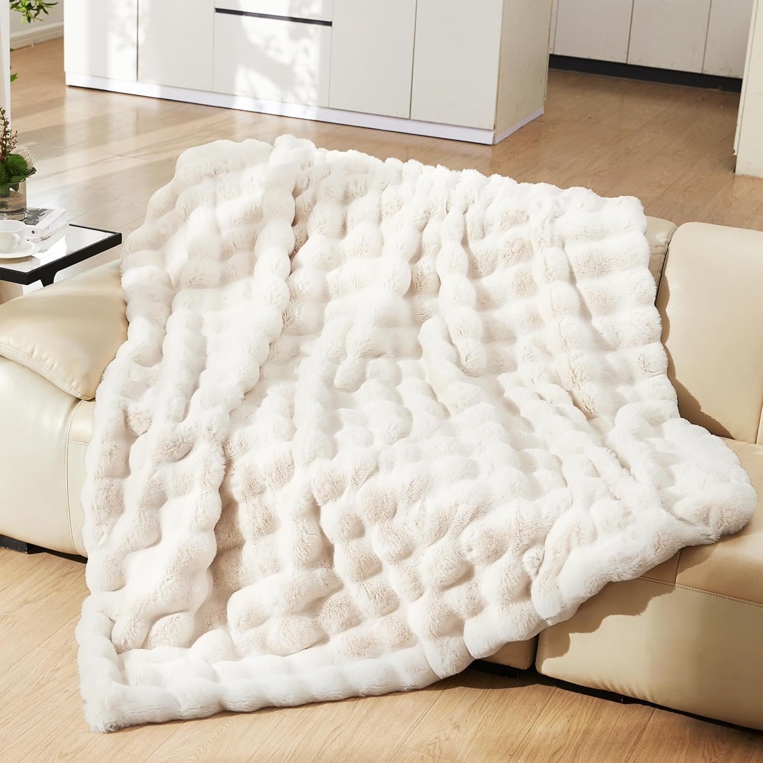 PLUUSHUU Faux Rabbit Fur Bubble Blanket, Fluffy Fuzzy Warm Throw Blanket for Couch, Soft Cozy Shaggy Plush Furry Blanket, Luxury Decorative Gifts for Sofa Bedroom (Colorful-A, 60x80inch)