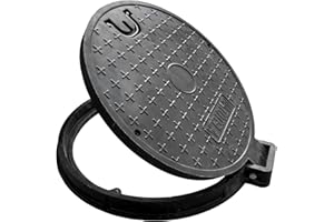 Natotela 26in Manhole Cover and Frame, 24in Clear opening Round Solid Top Cover, Fiberglass Septic Tank Lid with Bolted Down Base,Reinforced Steel Embedded Sewer Cover W/Handle(overall size 28in)