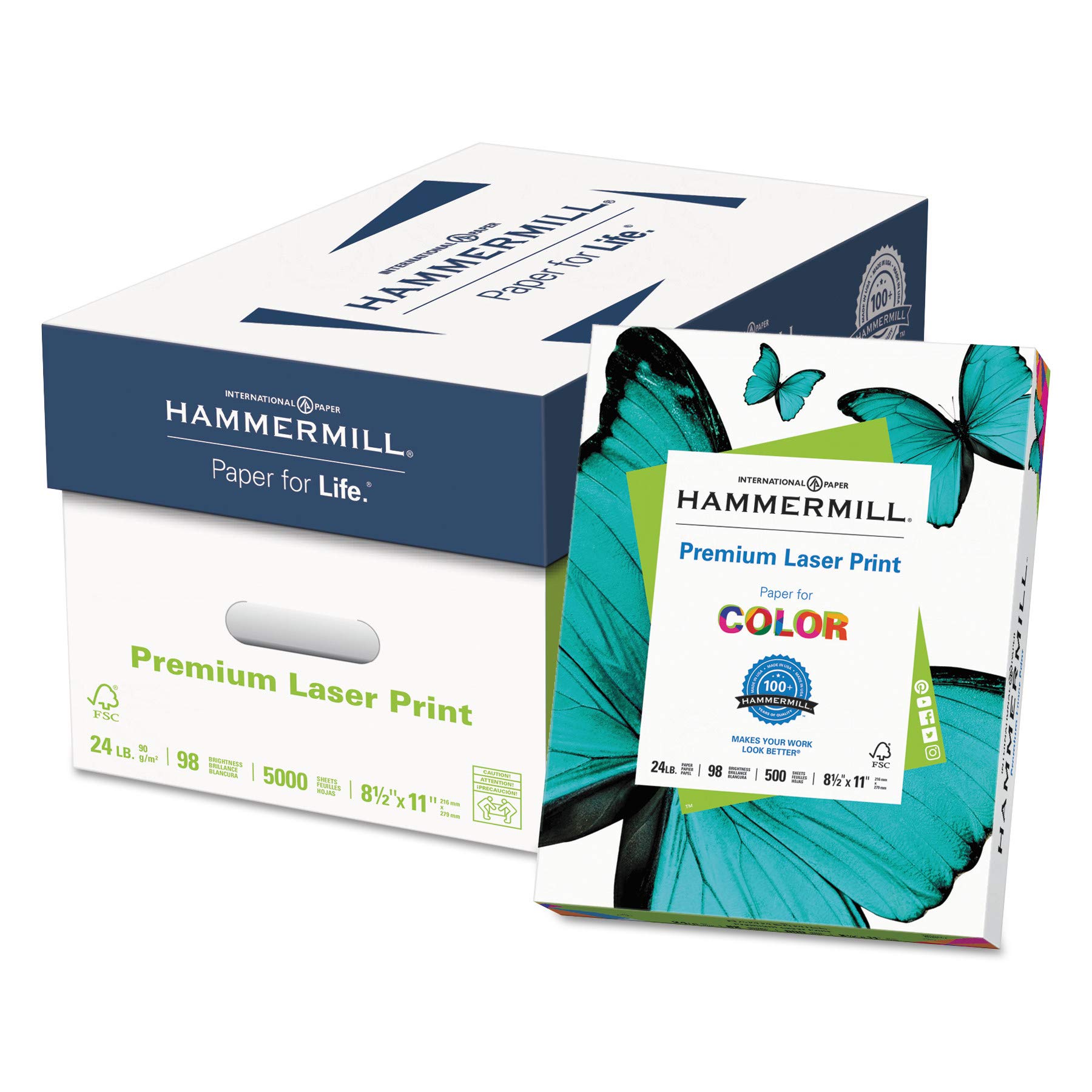 Hammermill - Laser Print Paper, 24lb, 98 Bright, 8.5 x 11 inches, 500/Ream, 10 Reams