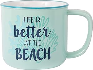 Pavilion Gift Company Large 17 Oz Stoneware Coffee Cup Mug Life Is Better At The Beach, Blue