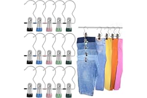 INFORARIN Jeans Hanger Pants Hangers with Clips - Hangers for Shorts Hat Clip 20 Pcs Shorts Hangers with Clip Clothes Hangers with Clips Stainless Steel Clothespin Pant Hangers with Clip Space Saving (5 Colors)