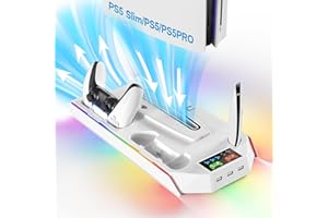 LHFDIAN PS5 Cooling Station Stand RGB with Dual Controller Charging Station for PlayStation 5 Console, PS5 Accessories Incl. Controller Charger, Cooling Fan, Headset Holder, 3 USB Hub
