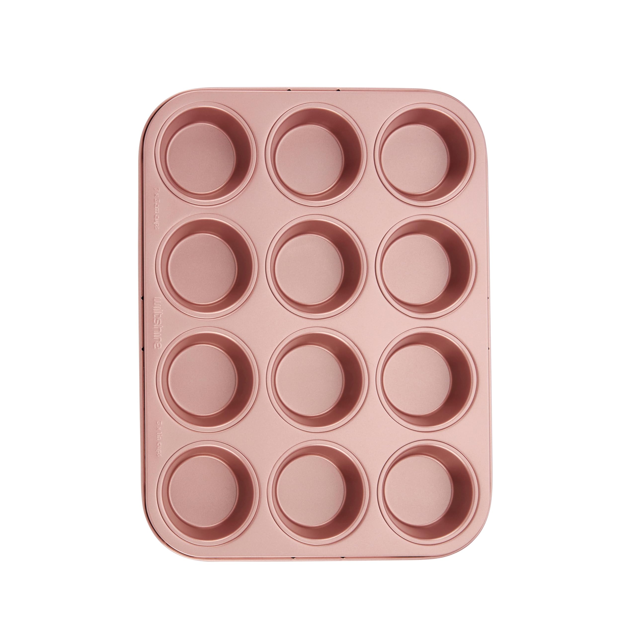 Wiltshire Rose Gold 12 Cup Muffin Tray, PFOA PTFE Free, Cupcake Mould, Non-Stick Coating, Rectangular Coated Baking Tin, Sheet Steel Bakeware, Carbon Steel, 35.4x27x3cm