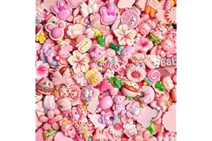 COOSLIM 10pcs Slime Charms, Resin Cherry Charms Kawaii Cute Animal Set, Mixed Assorted Sweets Flatback Beads Making Supplies for DIY Craft Making and Ornament Scrapbooking(Pink)